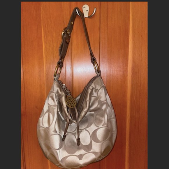 Vintage COACH Monogram Hobo Bag- Gold & Brown - Picture 1 of 4